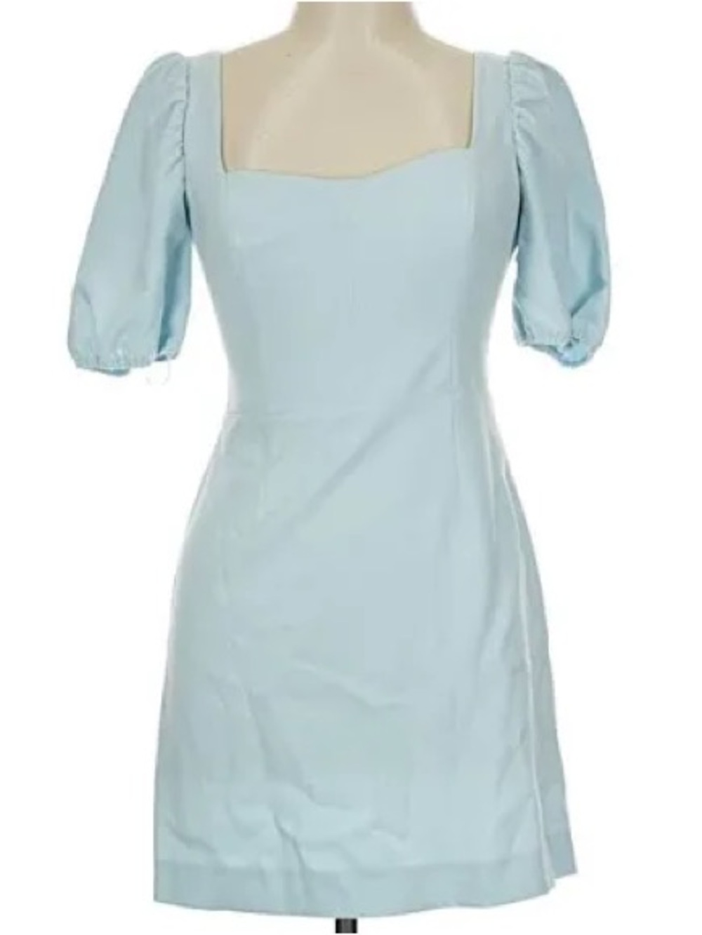 French Connection Light Blue Square Neck Puff Sleeve Mini Dress